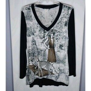 Michael Tyler Tunic Top Sz L Cityscape Art To Wear Artsy Leopard Animal Print